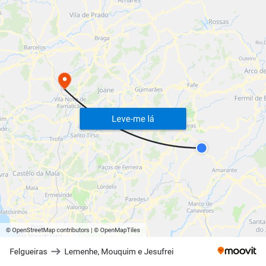 Felgueiras to Lemenhe, Mouquim e Jesufrei map