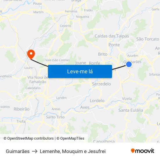 Guimarães to Lemenhe, Mouquim e Jesufrei map