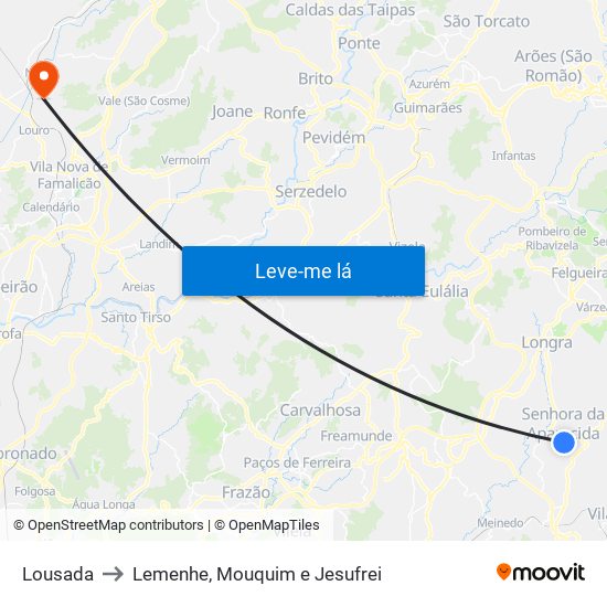 Lousada to Lemenhe, Mouquim e Jesufrei map