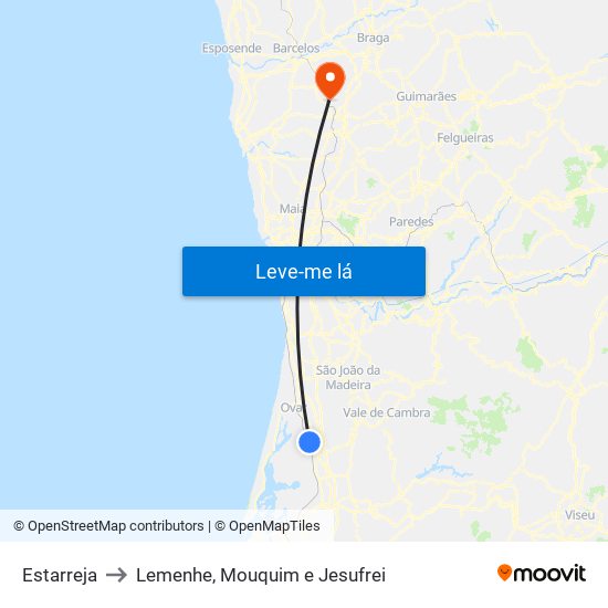 Estarreja to Lemenhe, Mouquim e Jesufrei map