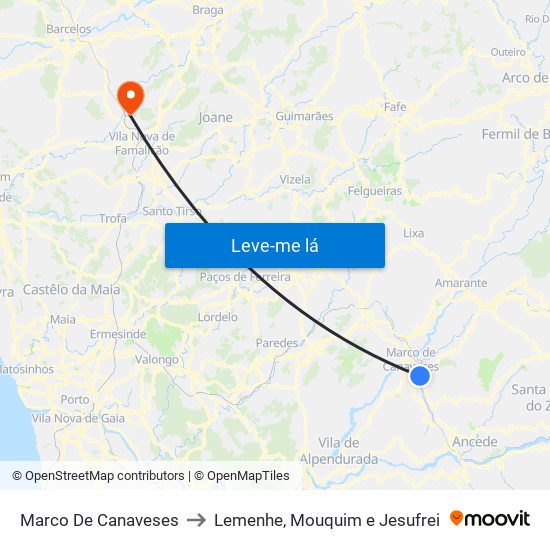 Marco De Canaveses to Lemenhe, Mouquim e Jesufrei map