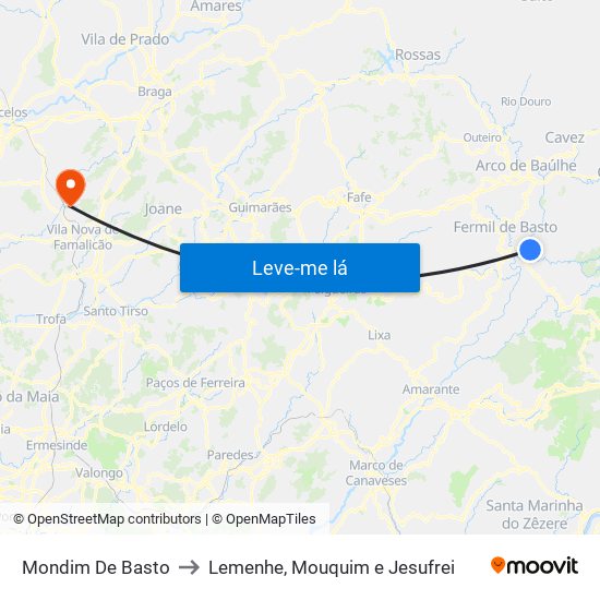 Mondim De Basto to Lemenhe, Mouquim e Jesufrei map