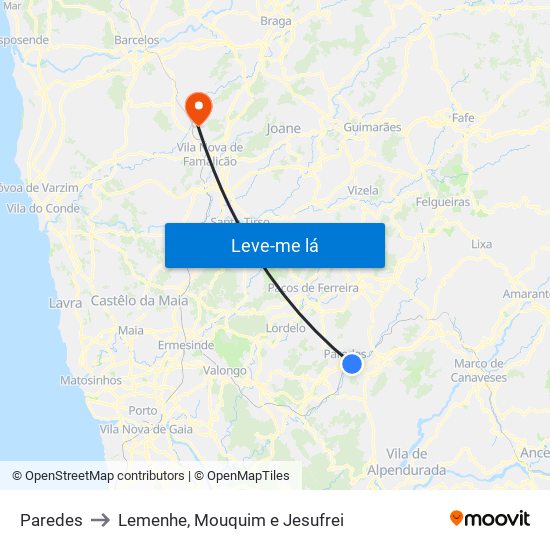 Paredes to Lemenhe, Mouquim e Jesufrei map