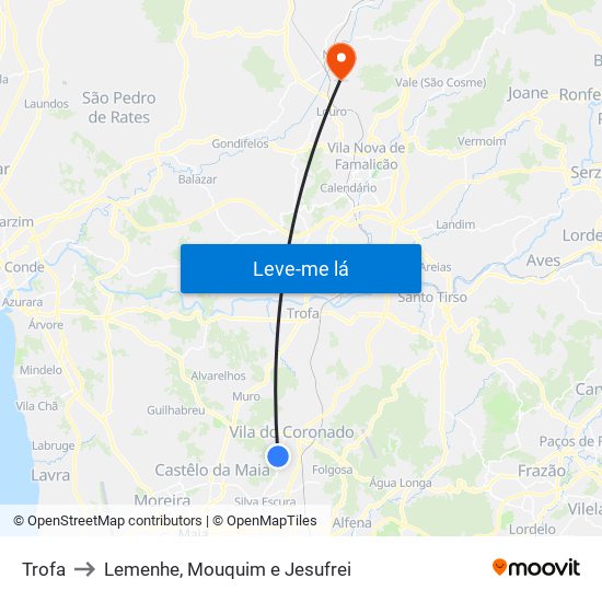 Trofa to Lemenhe, Mouquim e Jesufrei map