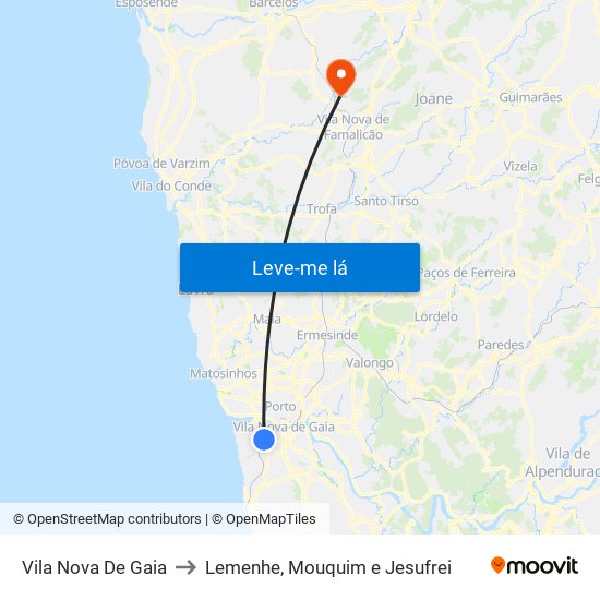 Vila Nova De Gaia to Lemenhe, Mouquim e Jesufrei map