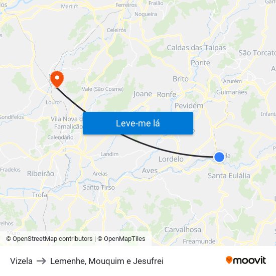 Vizela to Lemenhe, Mouquim e Jesufrei map