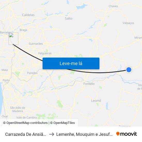 Carrazeda De Ansiães to Lemenhe, Mouquim e Jesufrei map