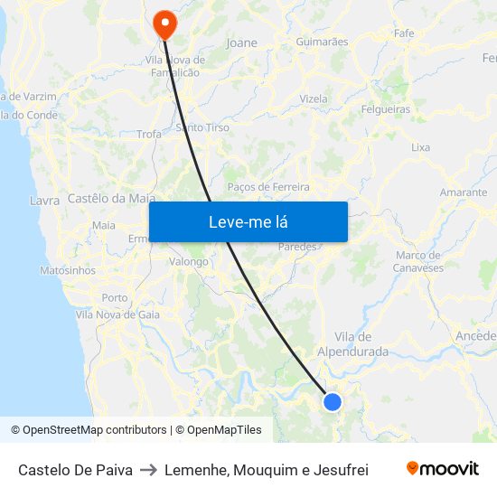 Castelo De Paiva to Lemenhe, Mouquim e Jesufrei map