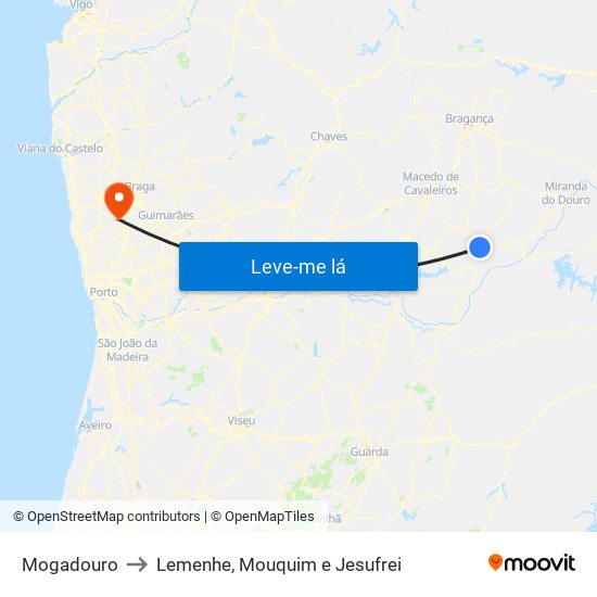 Mogadouro to Lemenhe, Mouquim e Jesufrei map