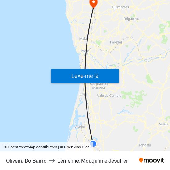 Oliveira Do Bairro to Lemenhe, Mouquim e Jesufrei map