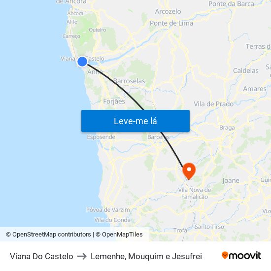 Viana Do Castelo to Lemenhe, Mouquim e Jesufrei map