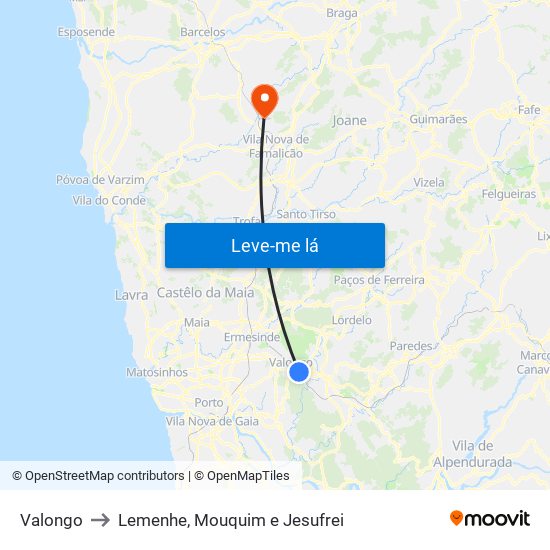 Valongo to Lemenhe, Mouquim e Jesufrei map