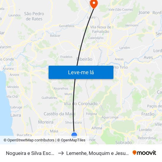 Nogueira e Silva Escura to Lemenhe, Mouquim e Jesufrei map