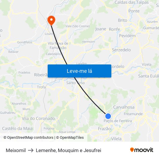 Meixomil to Lemenhe, Mouquim e Jesufrei map