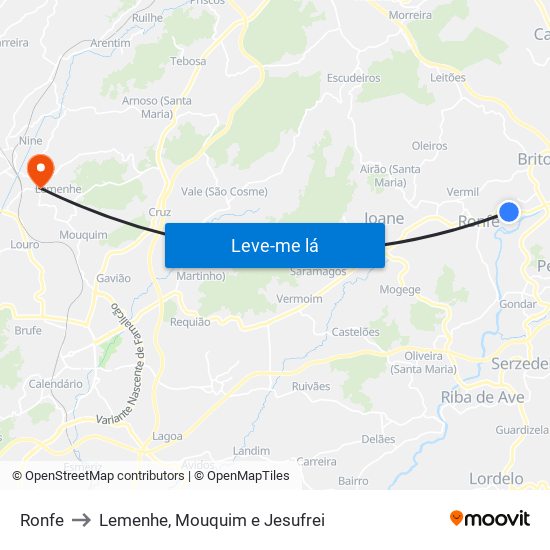 Ronfe to Lemenhe, Mouquim e Jesufrei map