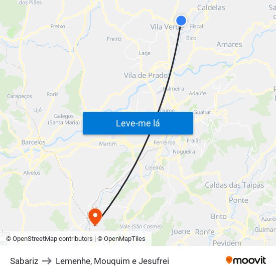 Sabariz to Lemenhe, Mouquim e Jesufrei map