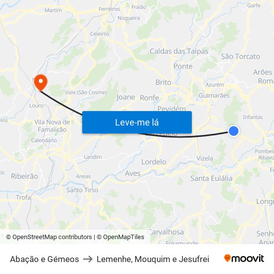 Abação e Gémeos to Lemenhe, Mouquim e Jesufrei map