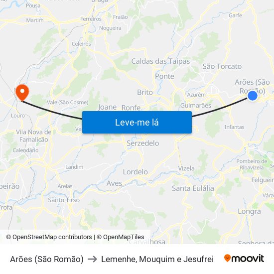 Arões (São Romão) to Lemenhe, Mouquim e Jesufrei map