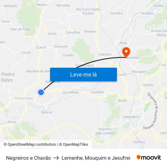 Negreiros e Chavão to Lemenhe, Mouquim e Jesufrei map