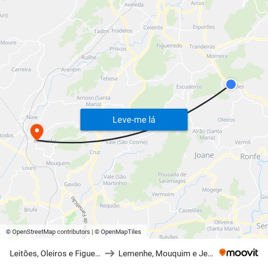 Leitões, Oleiros e Figueiredo to Lemenhe, Mouquim e Jesufrei map