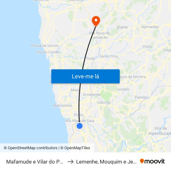 Mafamude e Vilar do Paraíso to Lemenhe, Mouquim e Jesufrei map