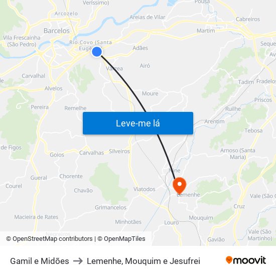 Gamil e Midões to Lemenhe, Mouquim e Jesufrei map