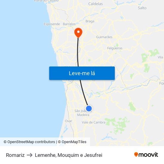 Romariz to Lemenhe, Mouquim e Jesufrei map