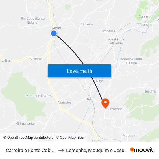 Carreira e Fonte Coberta to Lemenhe, Mouquim e Jesufrei map