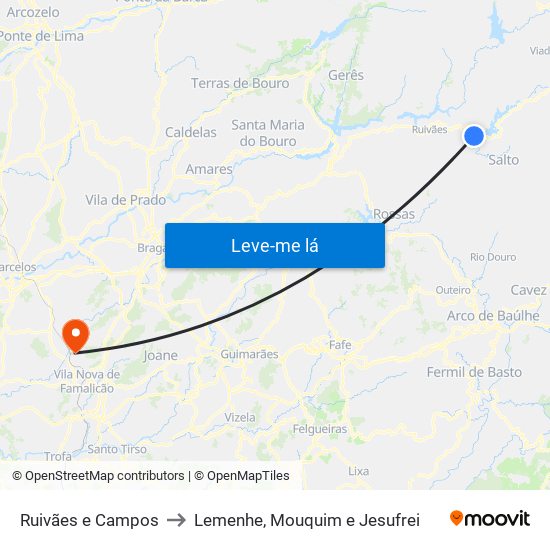Ruivães e Campos to Lemenhe, Mouquim e Jesufrei map