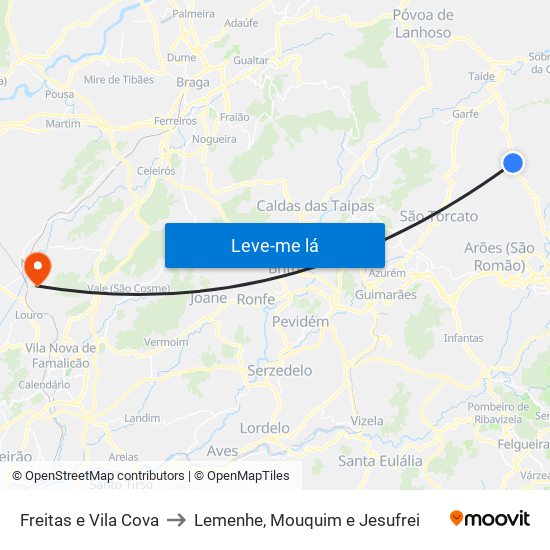 Freitas e Vila Cova to Lemenhe, Mouquim e Jesufrei map