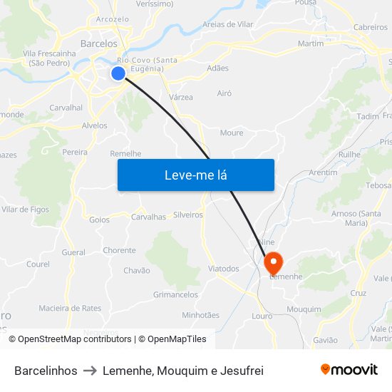 Barcelinhos to Lemenhe, Mouquim e Jesufrei map