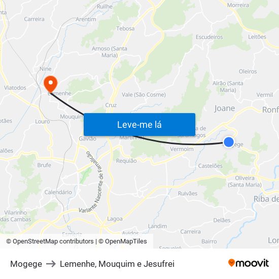 Mogege to Lemenhe, Mouquim e Jesufrei map