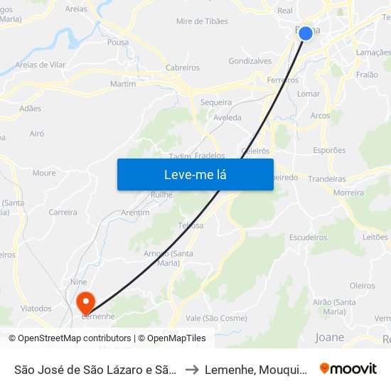 São José de São Lázaro e São João do Souto to Lemenhe, Mouquim e Jesufrei map