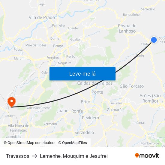 Travassos to Lemenhe, Mouquim e Jesufrei map