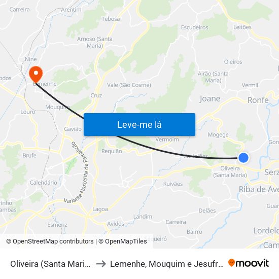 Oliveira (Santa Maria) to Lemenhe, Mouquim e Jesufrei map