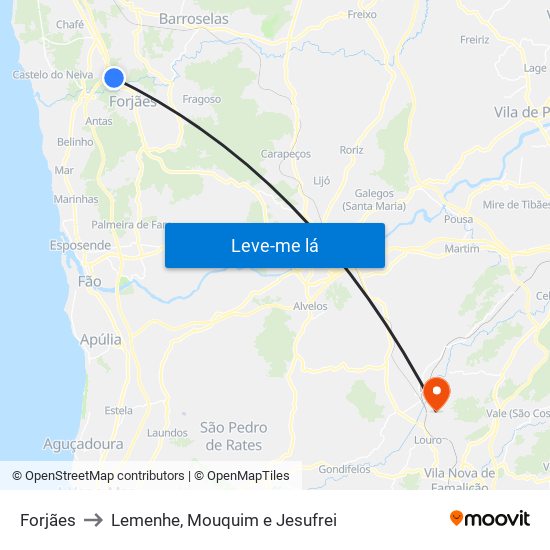 Forjães to Lemenhe, Mouquim e Jesufrei map