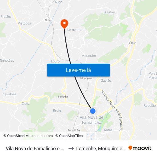 Vila Nova de Famalicão e Calendário to Lemenhe, Mouquim e Jesufrei map