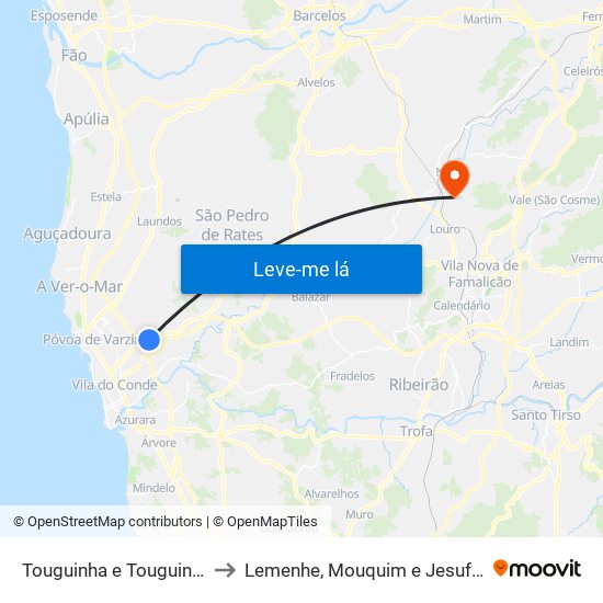 Touguinha e Touguinhó to Lemenhe, Mouquim e Jesufrei map