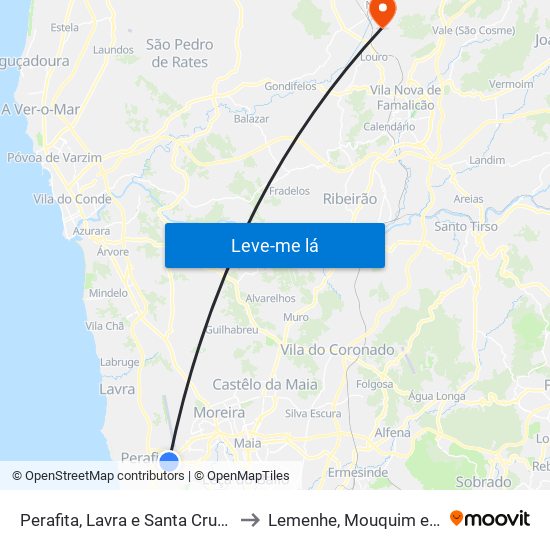 Perafita, Lavra e Santa Cruz do Bispo to Lemenhe, Mouquim e Jesufrei map