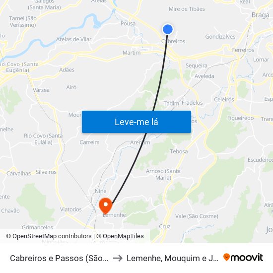 Cabreiros e Passos (São Julião) to Lemenhe, Mouquim e Jesufrei map