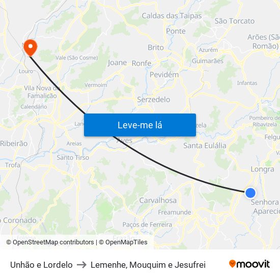 Unhão e Lordelo to Lemenhe, Mouquim e Jesufrei map