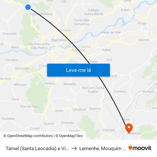 Tamel (Santa Leocádia) e Vilar do Monte to Lemenhe, Mouquim e Jesufrei map