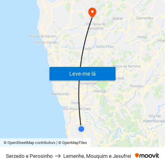 Serzedo e Perosinho to Lemenhe, Mouquim e Jesufrei map