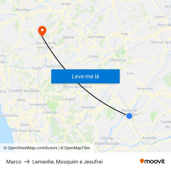 Marco to Lemenhe, Mouquim e Jesufrei map