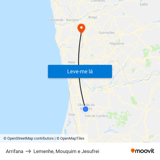 Arrifana to Lemenhe, Mouquim e Jesufrei map