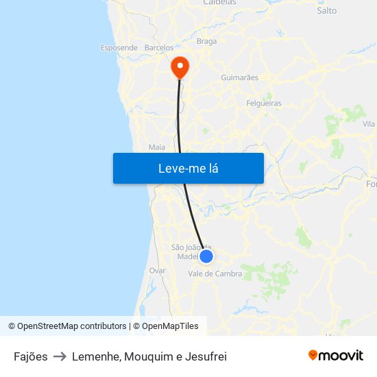 Fajões to Lemenhe, Mouquim e Jesufrei map