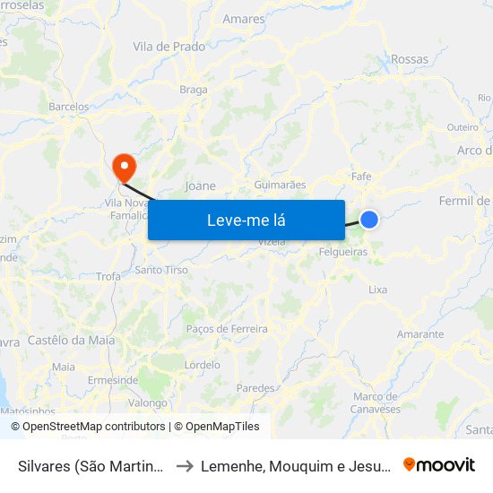 Silvares (São Martinho) to Lemenhe, Mouquim e Jesufrei map