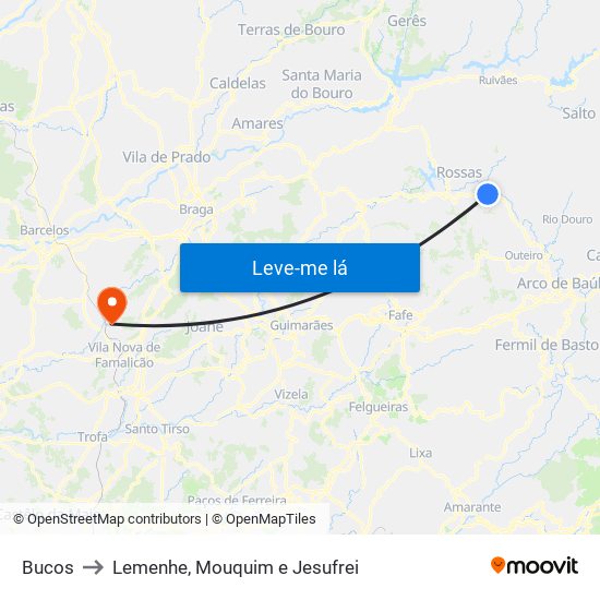 Bucos to Lemenhe, Mouquim e Jesufrei map