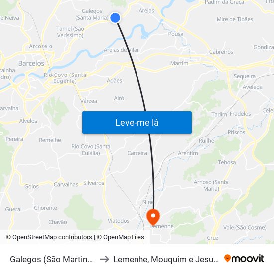 Galegos (São Martinho) to Lemenhe, Mouquim e Jesufrei map