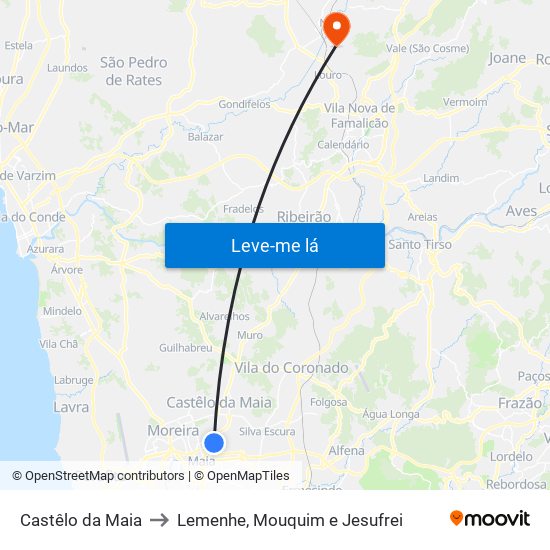 Castêlo da Maia to Lemenhe, Mouquim e Jesufrei map